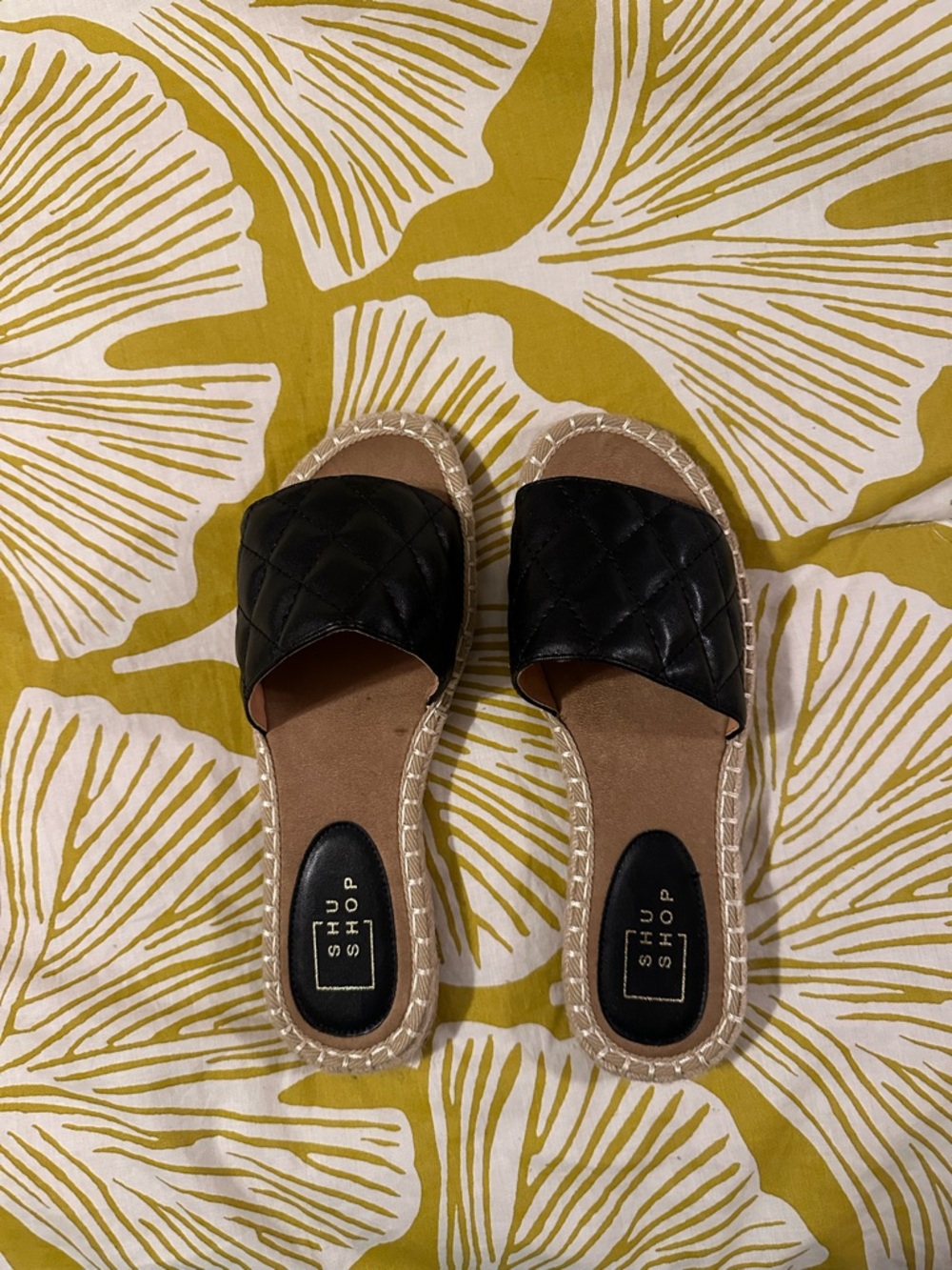 ShuShop Black Quilted Slide Espadrille Mules